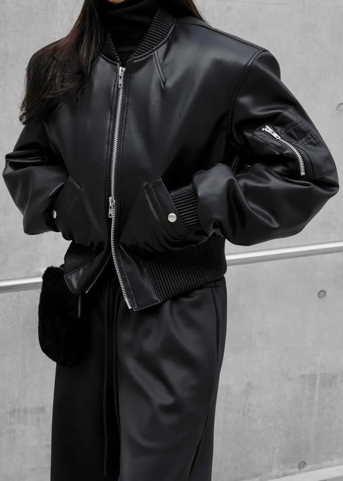 The Frankie Shop Sille FauxLeather Cropped Bomber 8211 Black Shop Outerwear