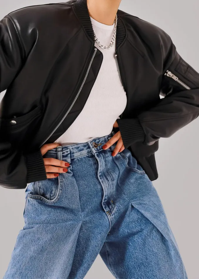 The Frankie Shop Sille FauxLeather Cropped Bomber 8211 Black Shop Outerwear