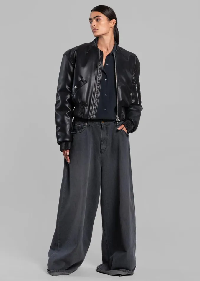 The Frankie Shop Sille FauxLeather Cropped Bomber 8211 Black Shop Outerwear