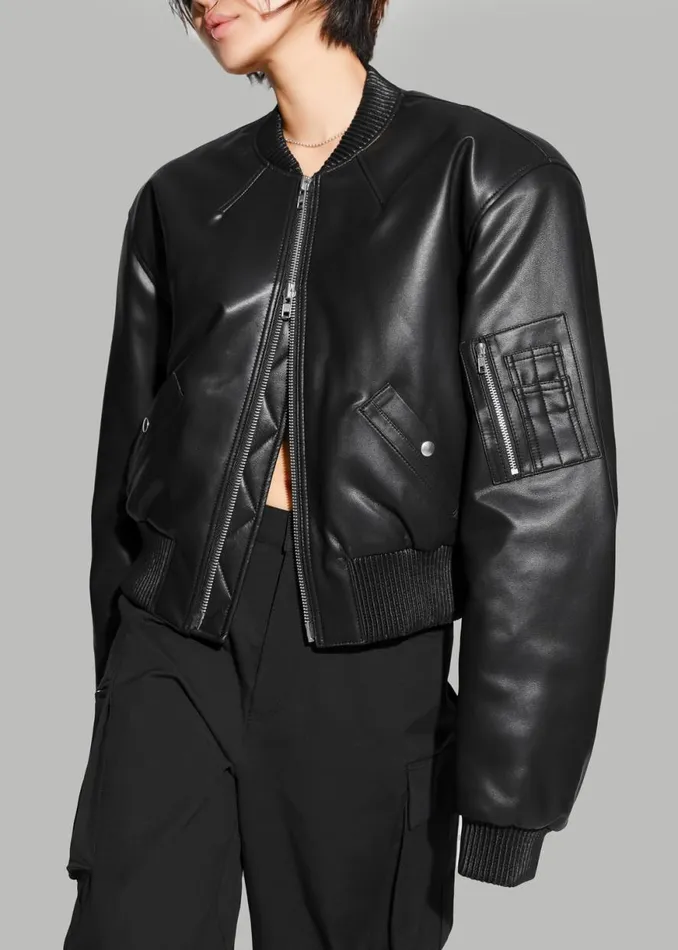 The Frankie Shop Sille FauxLeather Cropped Bomber 8211 Black Shop Outerwear