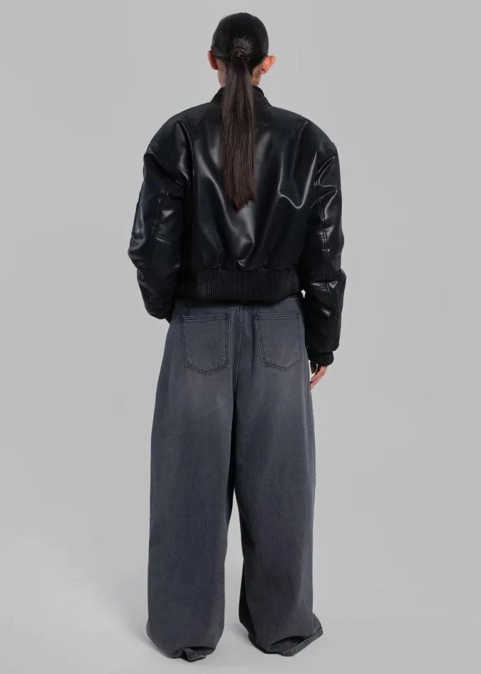 The Frankie Shop Sille FauxLeather Cropped Bomber 8211 Black Shop Outerwear