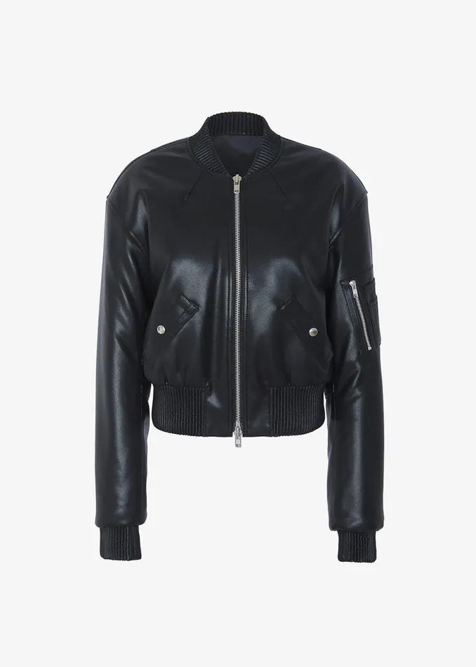 The Frankie Shop Sille FauxLeather Cropped Bomber 8211 Black Shop Outerwear