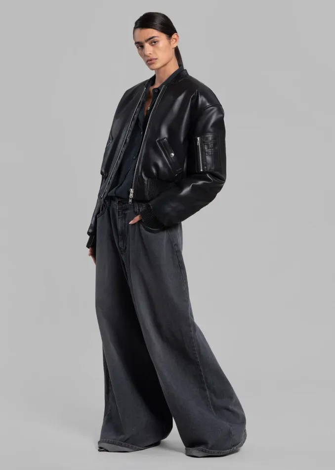 The Frankie Shop Sille FauxLeather Cropped Bomber 8211 Black Shop Outerwear