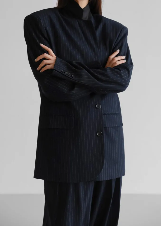 The Frankie Shop Tansy Oversized Blazer 8211 Navy Pinstripe Shop Suits