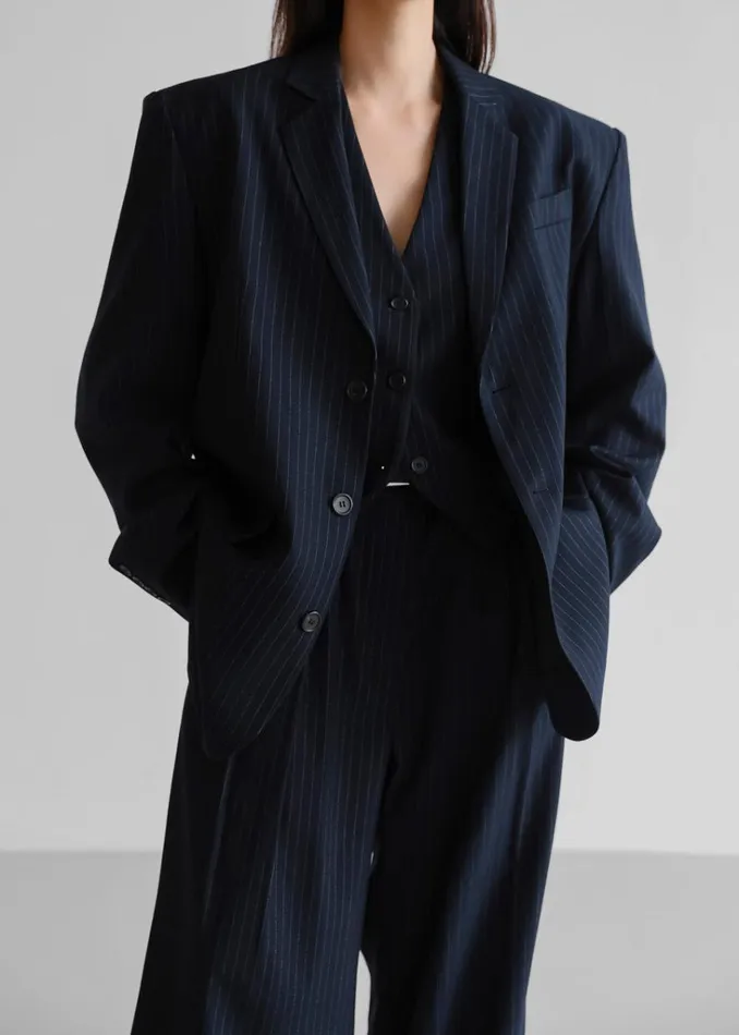 The Frankie Shop Tansy Oversized Blazer 8211 Navy Pinstripe Shop Suits
