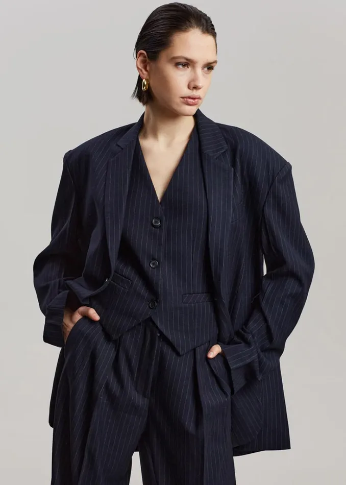 The Frankie Shop Tansy Oversized Blazer 8211 Navy Pinstripe Shop Suits