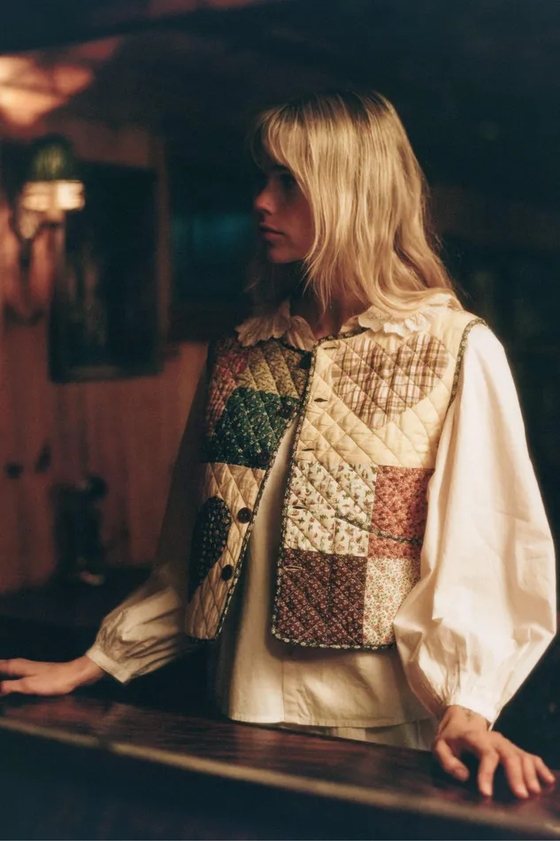 The Ione Vest Heart Patchwork Sweaters and Outerwear Christy Dawn Women The Ione Vest Heart Patchwork Sweaters and Outerwear Christy Dawn Women