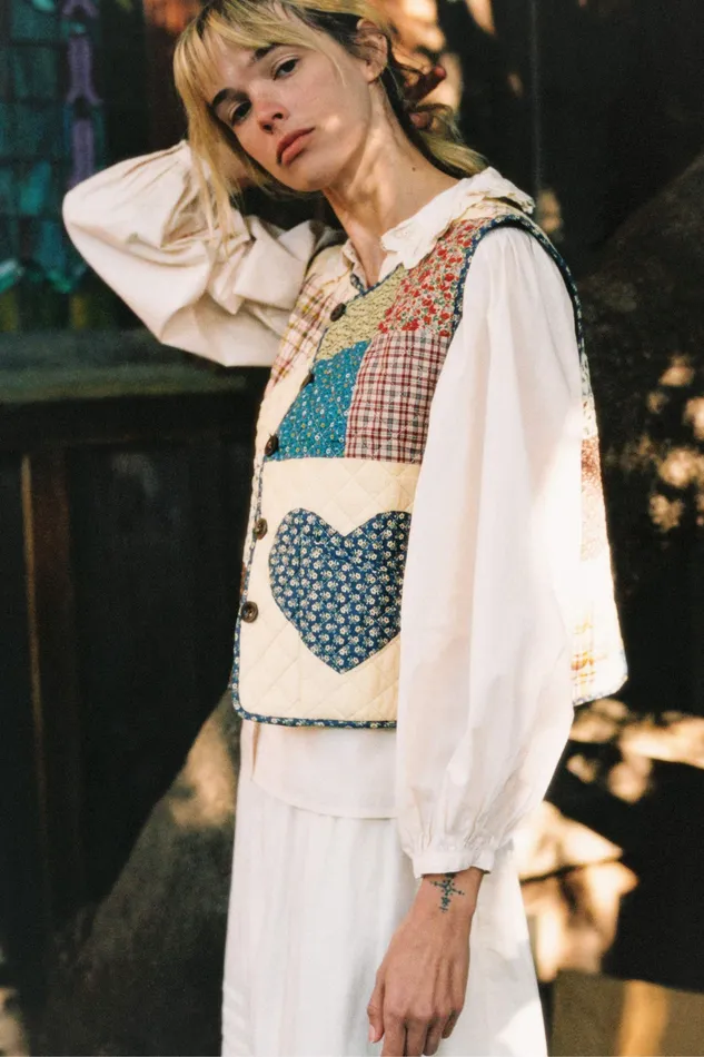 The Ione Vest Heart Patchwork Sweaters and Outerwear Christy Dawn Women The Ione Vest Heart Patchwork Sweaters and Outerwear Christy Dawn Women