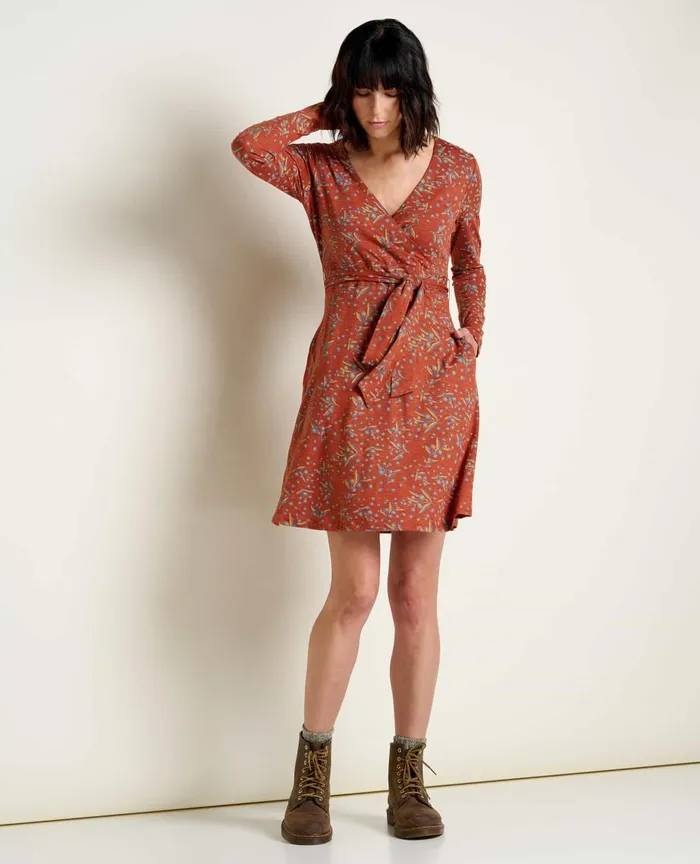 ToadandCo Dresses Cue Wrap Long Sleeve Dress Cinnamon Seedpod Print 8211 Women039s