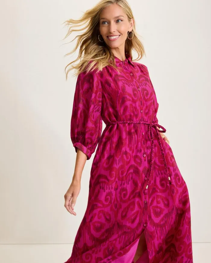 Tommy Bahama Dresses Seaside Ikat Midi Shirt Dress Pink Papaya 8211 Women