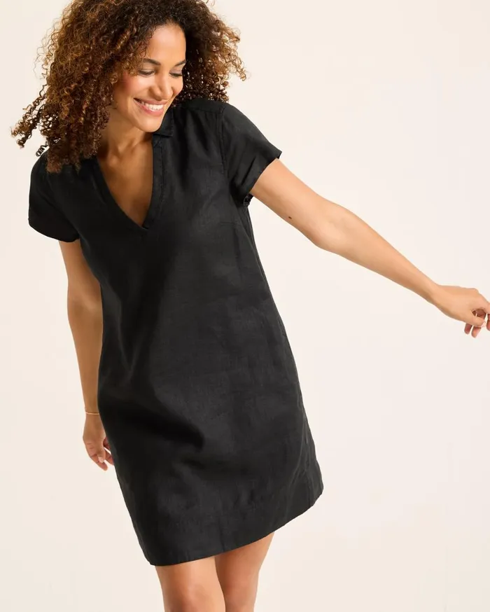 Tommy Bahama Dresses Two Palms ShortSleeve Linen Collared Dress Black 8211 Women