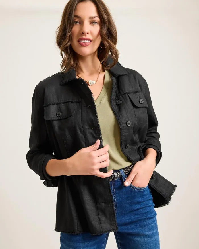 Tommy Bahama Jackets Two Palms Linen RawEdge Utility Jacket Black 8211 Women