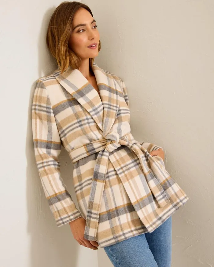 Tommy Bahama Jackets Wooly Plaid Wrap Coat Neutral 8211 Women Tommy Bahama Jackets Wooly Plaid Wrap Coat Neutral 8211 Women