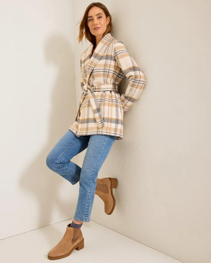 Tommy Bahama Jackets Wooly Plaid Wrap Coat Neutral 8211 Women Tommy Bahama Jackets Wooly Plaid Wrap Coat Neutral 8211 Women