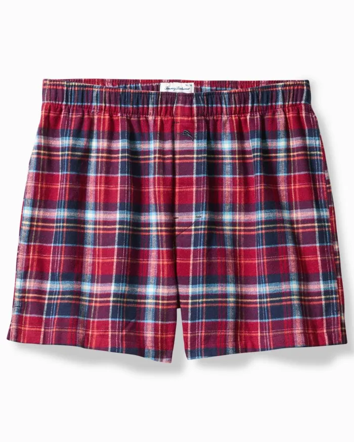 Tommy Bahama Loungewear and Pajamas Flannel Plaid Boxers Beet Red 8211 Men