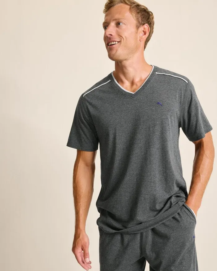 Tommy Bahama Loungewear and Pajamas Jersey ShortSleeve VNeck TShirt Heather Charcoal Grey 8211 Men