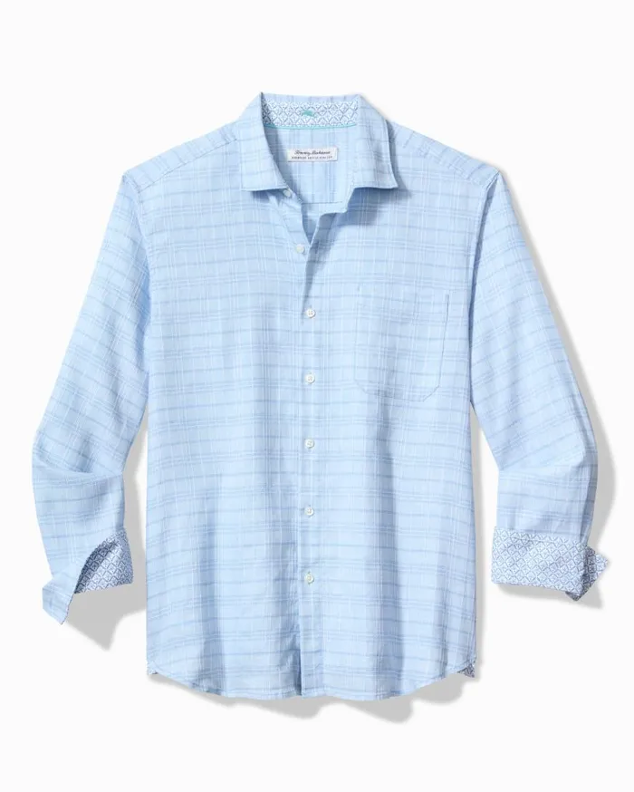 Tommy Bahama Shirts Barbados Breeze Playa Plaid StretchLinen LongSleeve Shirt Aqua Ice 8211 Men Tommy Bahama Shirts Barbados Breeze Playa Plaid StretchLinen LongSleeve Shirt Aqua Ice 8211 Men