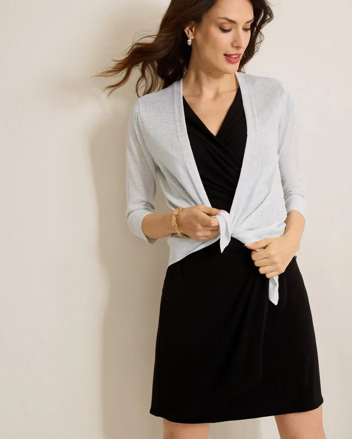 Tommy Bahama Sweaters Addison Shimmer LinenBlend Cardigan Soft Silver 8211 Women