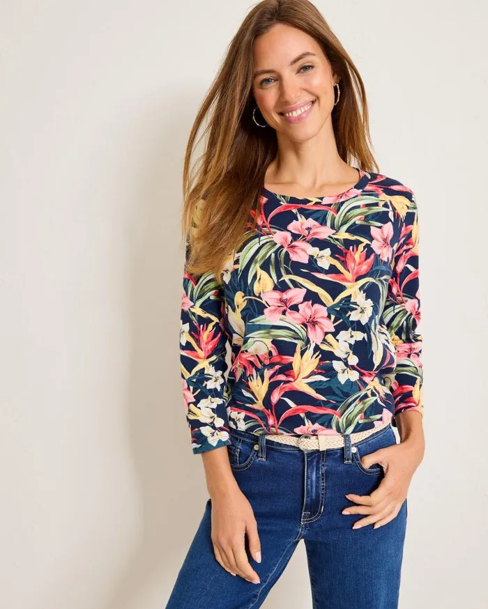 Tommy Bahama Tops and Shirts Ashby Isles Flora Amora 34Sleeve TShirt Island Navy 8211 Women