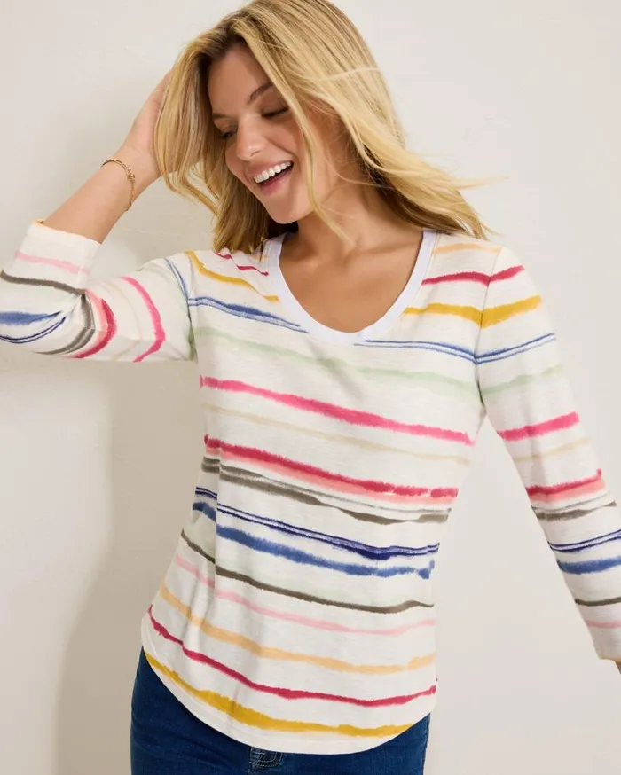 Tommy Bahama Tops and Shirts Ashby Isles Sealight Stripe 34Sleeve TShirt Coconut 8211 Women