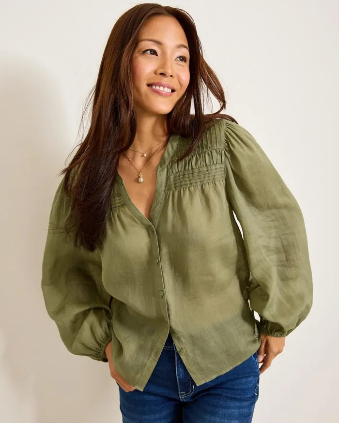 Tommy Bahama Tops and Shirts Palm Breeze Pintuck Blouse Tea Leaf 8211 Women Tommy Bahama Tops and Shirts Palm Breeze Pintuck Blouse Tea Leaf 8211 Women
