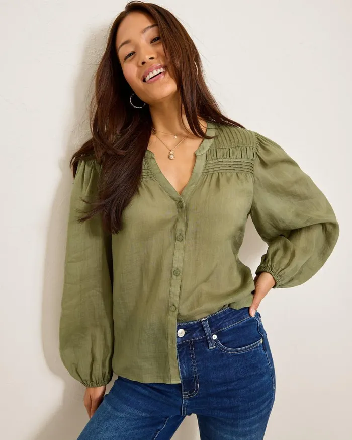 Tommy Bahama Tops and Shirts Palm Breeze Pintuck Blouse Tea Leaf 8211 Women Tommy Bahama Tops and Shirts Palm Breeze Pintuck Blouse Tea Leaf 8211 Women