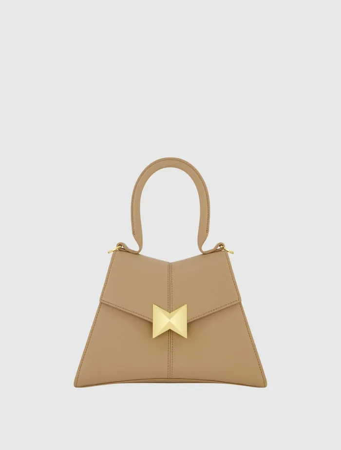 Top Handle Bags Mac Duggal Women Angular Small Taupe Leather Handbag With Gold Hardware Taupe Top Handle Bags Mac Duggal Women Angular Small Taupe Leather Handbag With Gold Hardware Taupe
