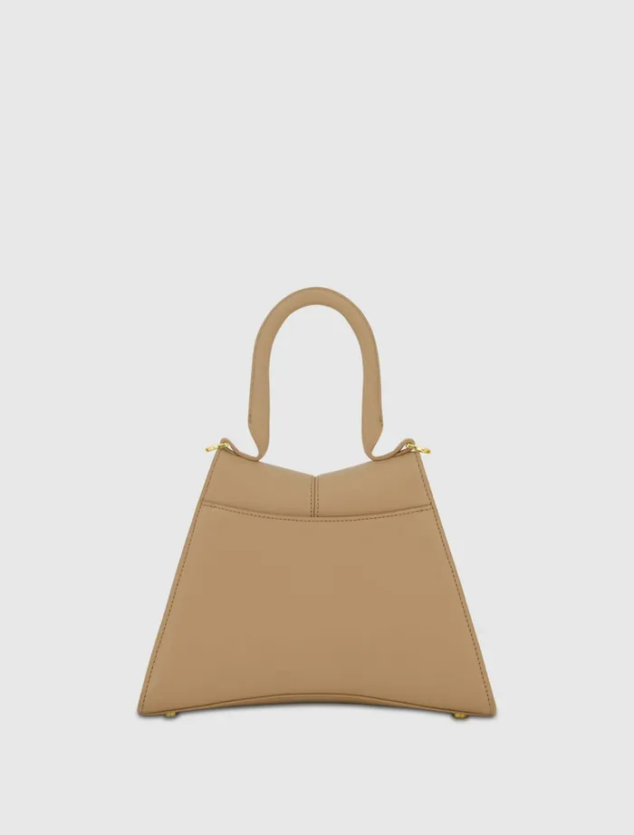 Top Handle Bags Mac Duggal Women Angular Small Taupe Leather Handbag With Gold Hardware Taupe