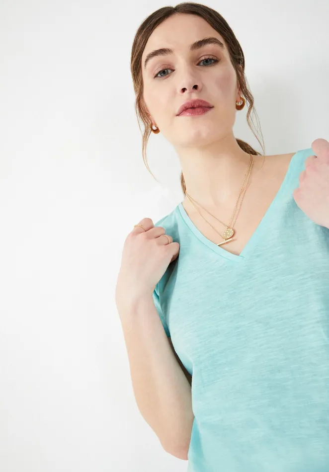 Tops and TShirts Women Hush Cali Cotton Slub V Tee Aqua Blue