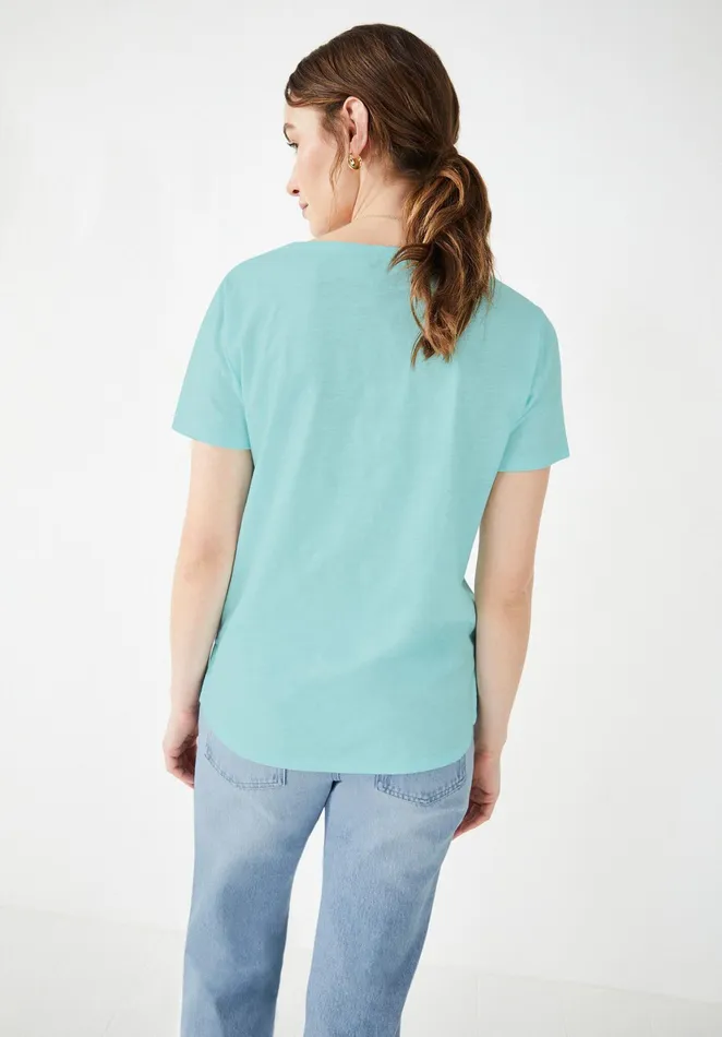 Tops and TShirts Women Hush Cali Cotton Slub V Tee Aqua Blue
