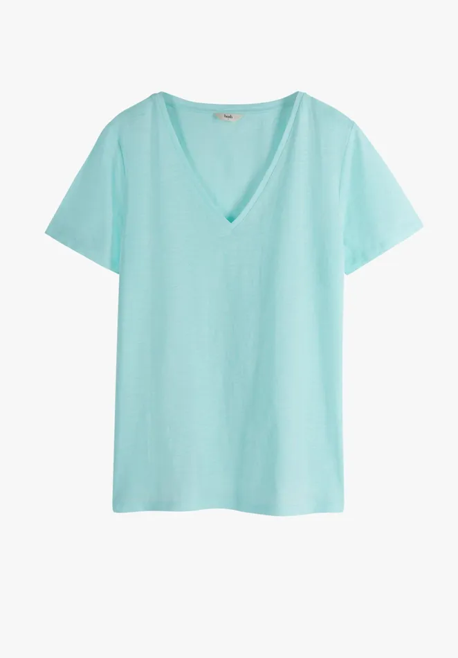 Tops and TShirts Women Hush Cali Cotton Slub V Tee Aqua Blue