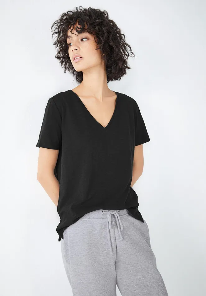 Tops and TShirts Women Hush Cali Cotton Slub V Tee Black