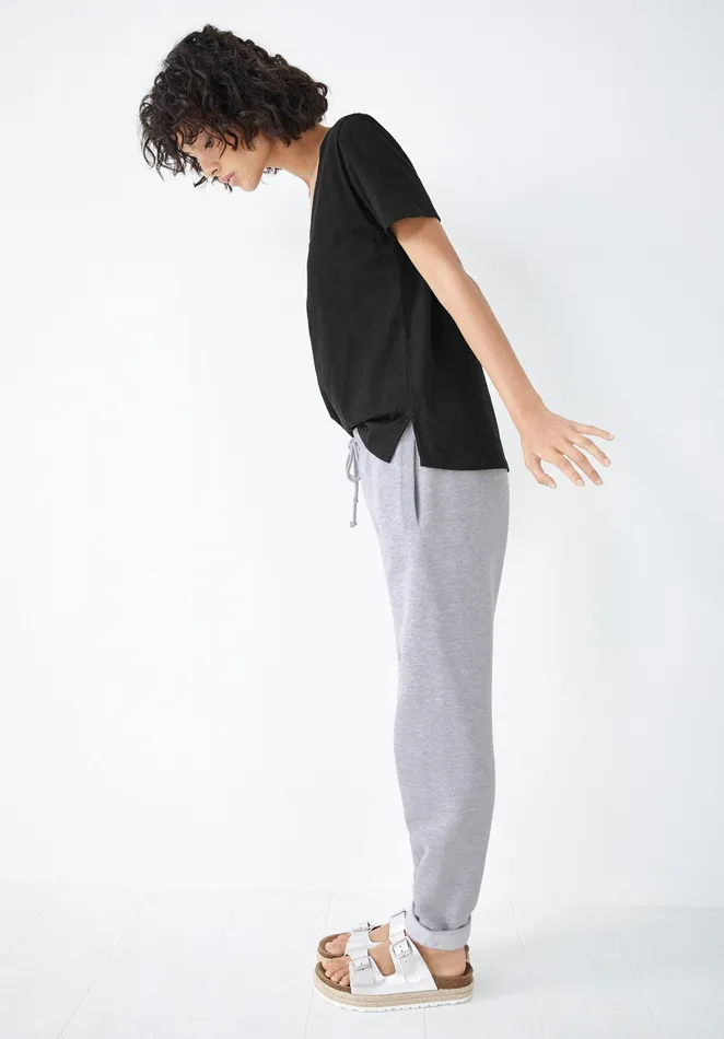 Tops and TShirts Women Hush Cali Cotton Slub V Tee Black