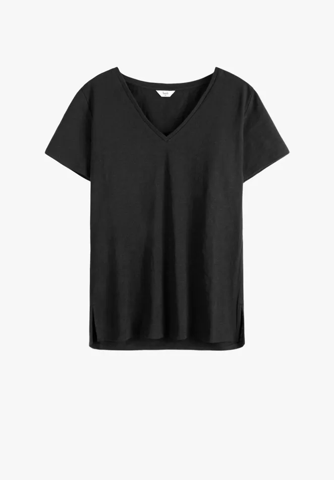 Tops and TShirts Women Hush Cali Cotton Slub V Tee Black