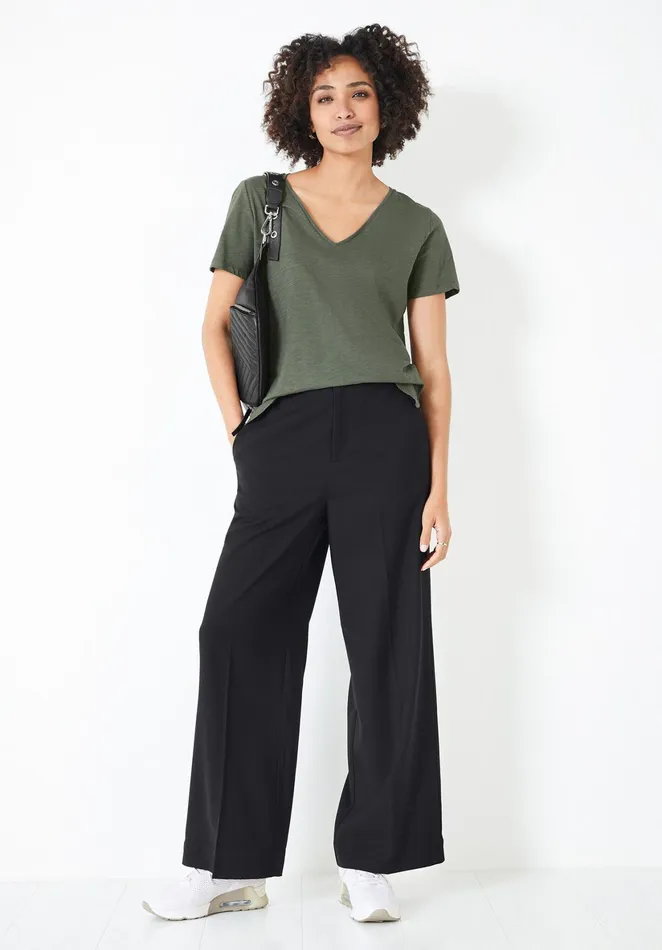 Tops and TShirts Women Hush Cali Cotton Slub V Tee Khaki