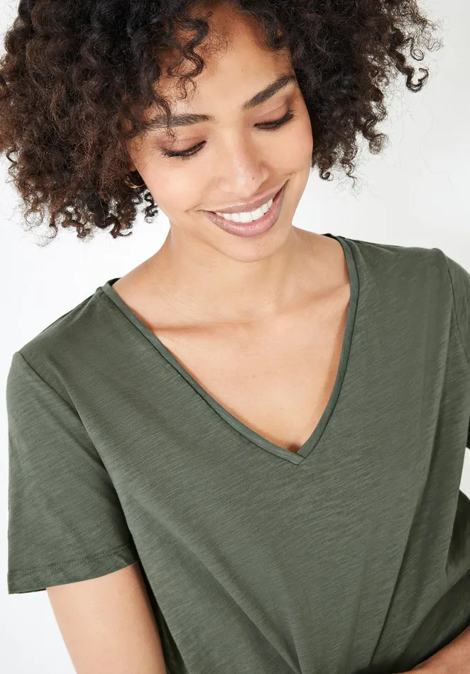 Tops and TShirts Women Hush Cali Cotton Slub V Tee Khaki