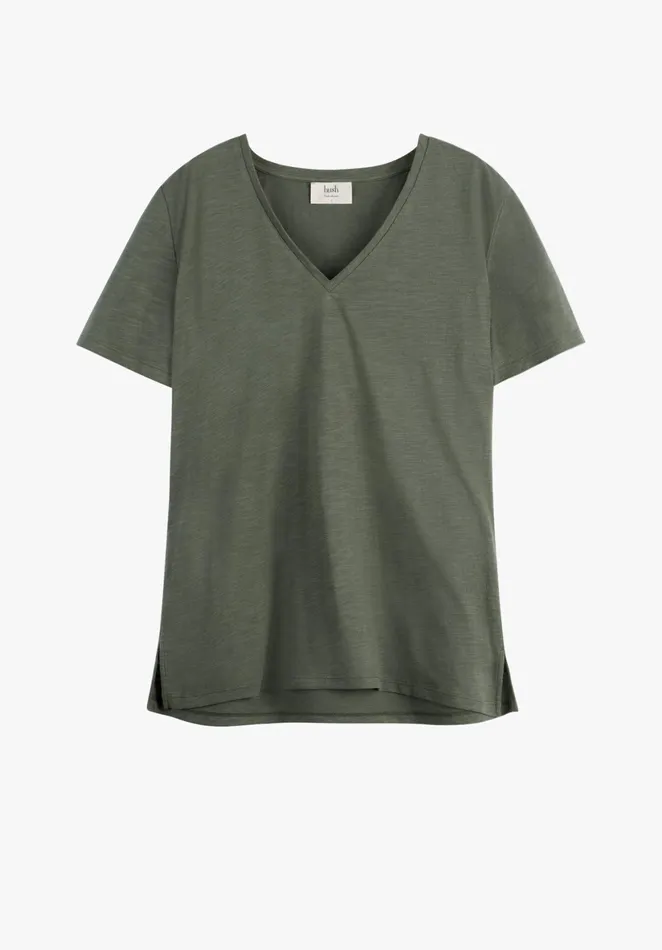 Tops and TShirts Women Hush Cali Cotton Slub V Tee Khaki
