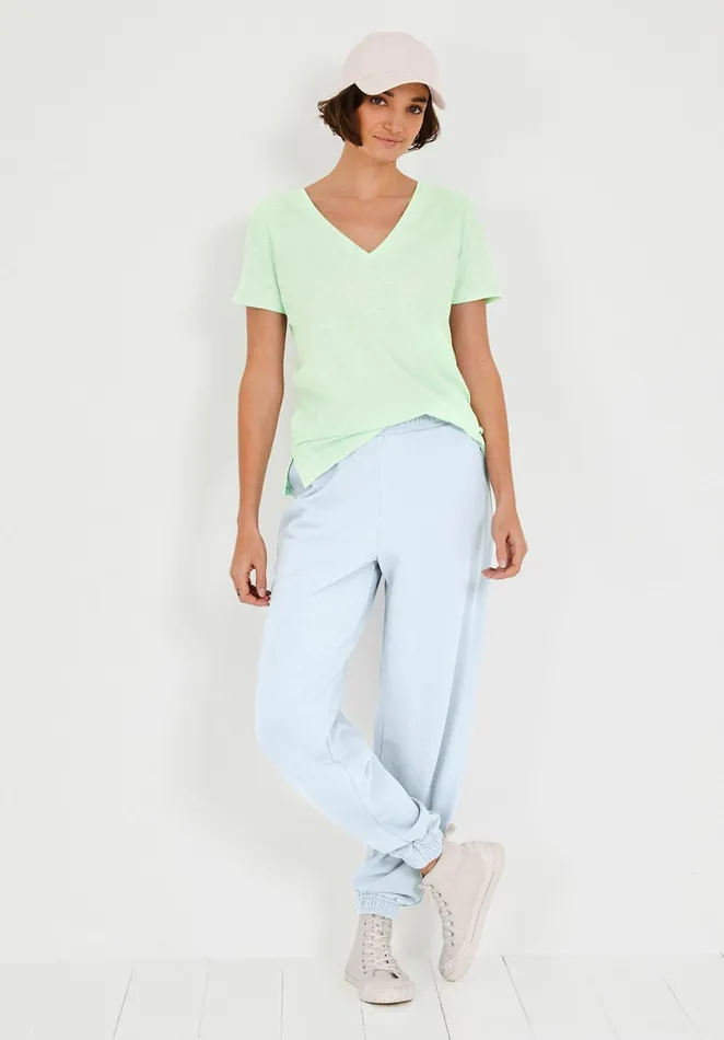 Tops and TShirts Women Hush Cali Cotton Slub V Tee Soft Summer Green