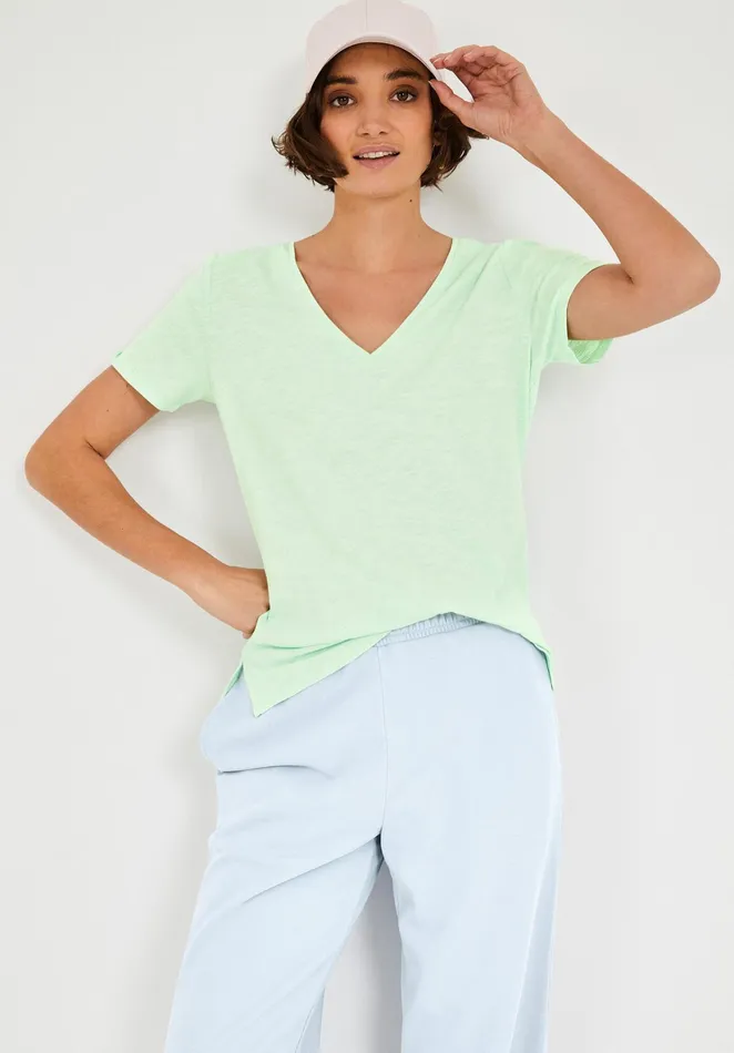 Tops and TShirts Women Hush Cali Cotton Slub V Tee Soft Summer Green