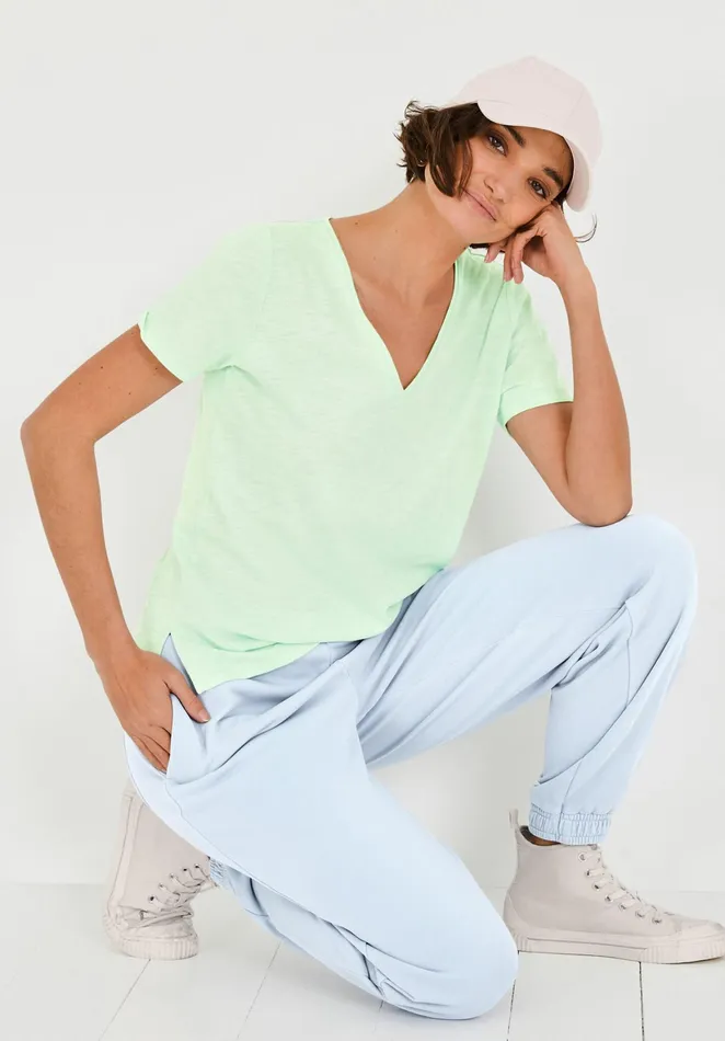 Tops and TShirts Women Hush Cali Cotton Slub V Tee Soft Summer Green