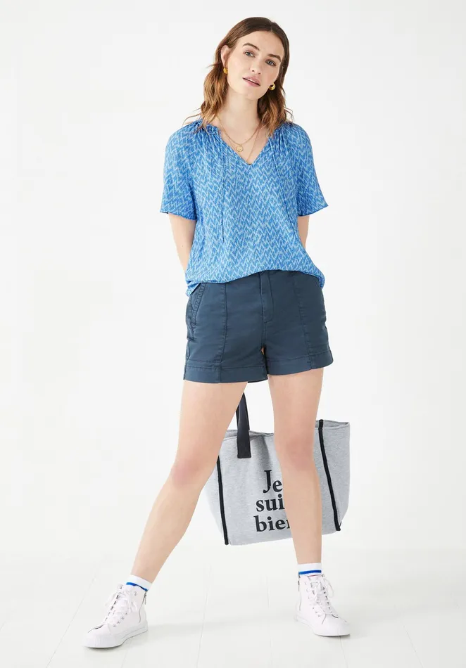 Tops and TShirts Women Hush Poppy Short Sleeved Top Zig Zag Blue White