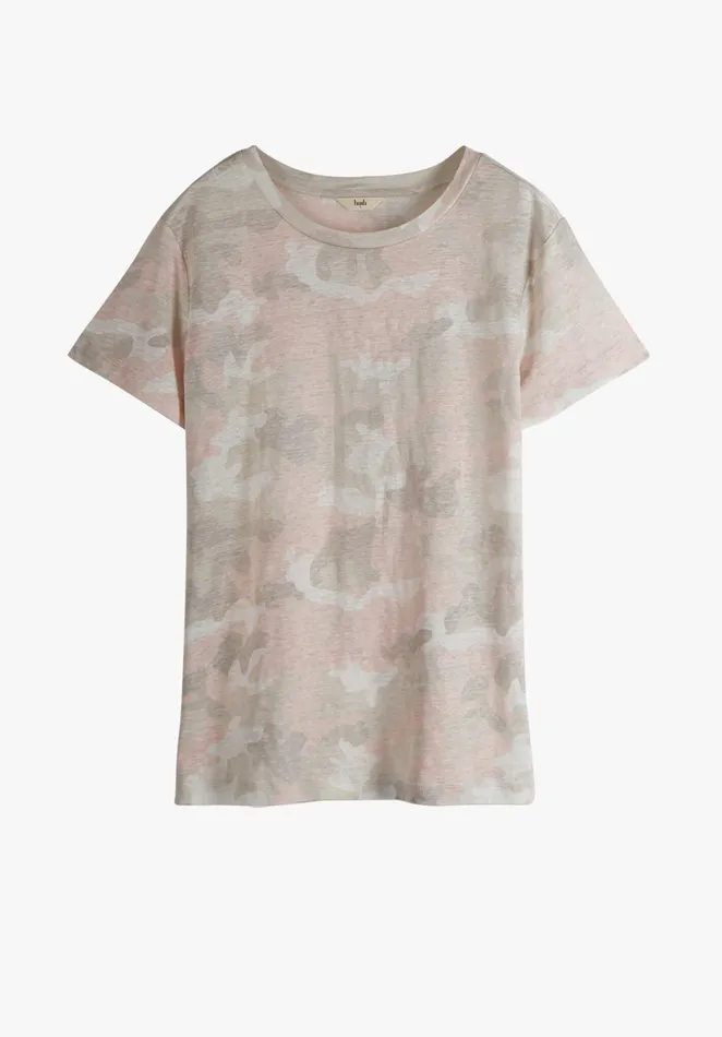 Tops and TShirts Women Hush Printed Linen TShirt Soft Pinks Camo