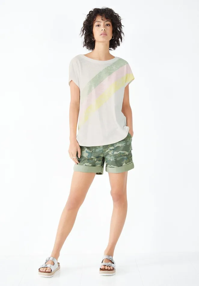 Tops and TShirts Women Hush Rainbow Striped Boyfriend TShirt Off Whitemulti