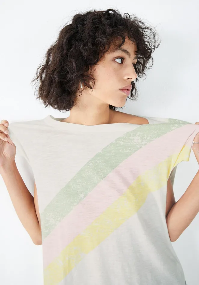 Tops and TShirts Women Hush Rainbow Striped Boyfriend TShirt Off Whitemulti