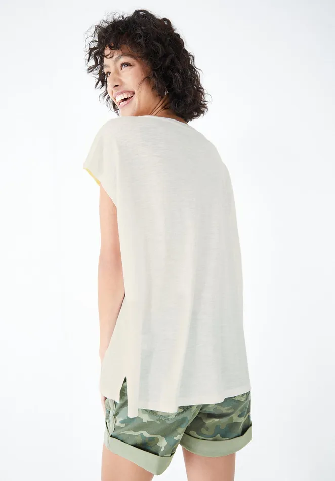 Tops and TShirts Women Hush Rainbow Striped Boyfriend TShirt Off Whitemulti