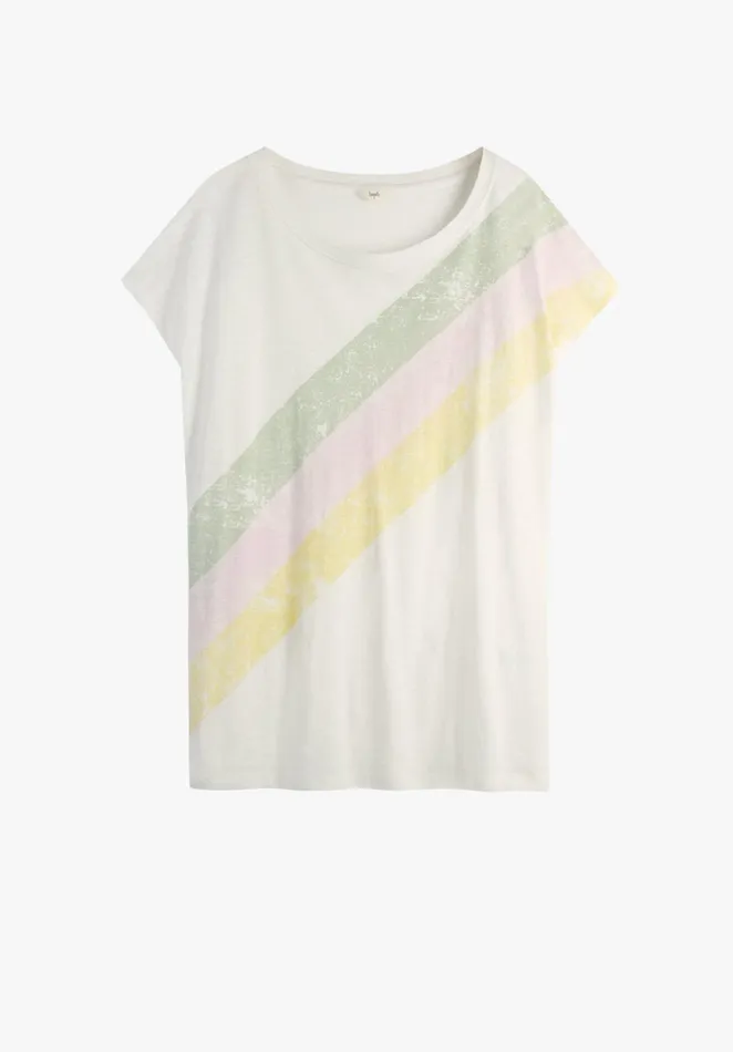 Tops and TShirts Women Hush Rainbow Striped Boyfriend TShirt Off Whitemulti