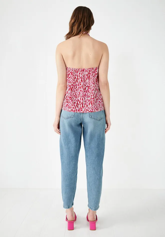 Tops and TShirts Women Hush Ryn Knotted Halterneck Top Abstract Animal Ecru Pink
