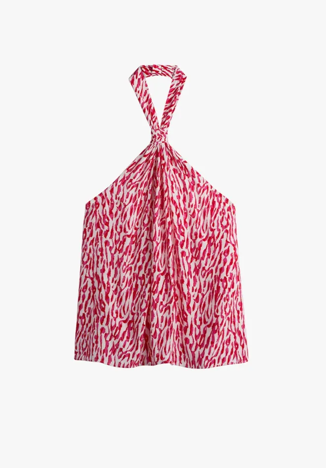 Tops and TShirts Women Hush Ryn Knotted Halterneck Top Abstract Animal Ecru Pink