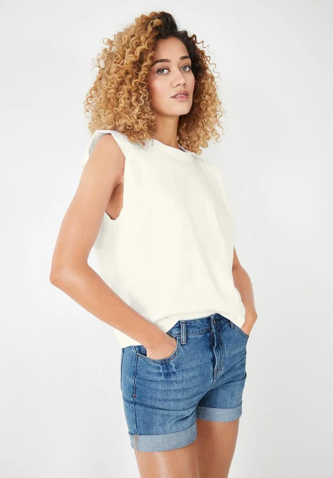 Tops and TShirts Women Hush Shoulder Pad Vest Top White