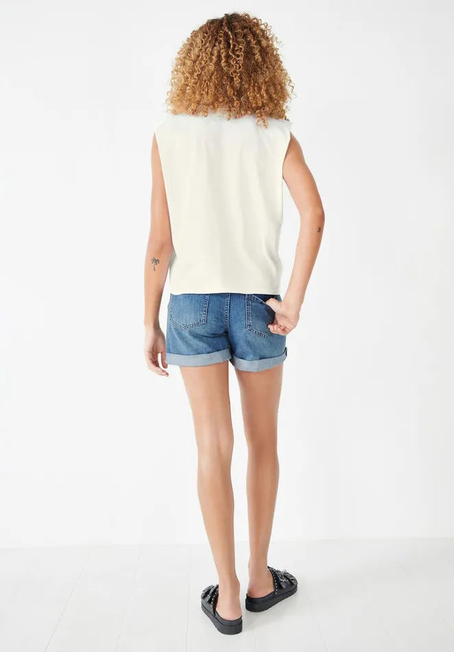 Tops and TShirts Women Hush Shoulder Pad Vest Top White